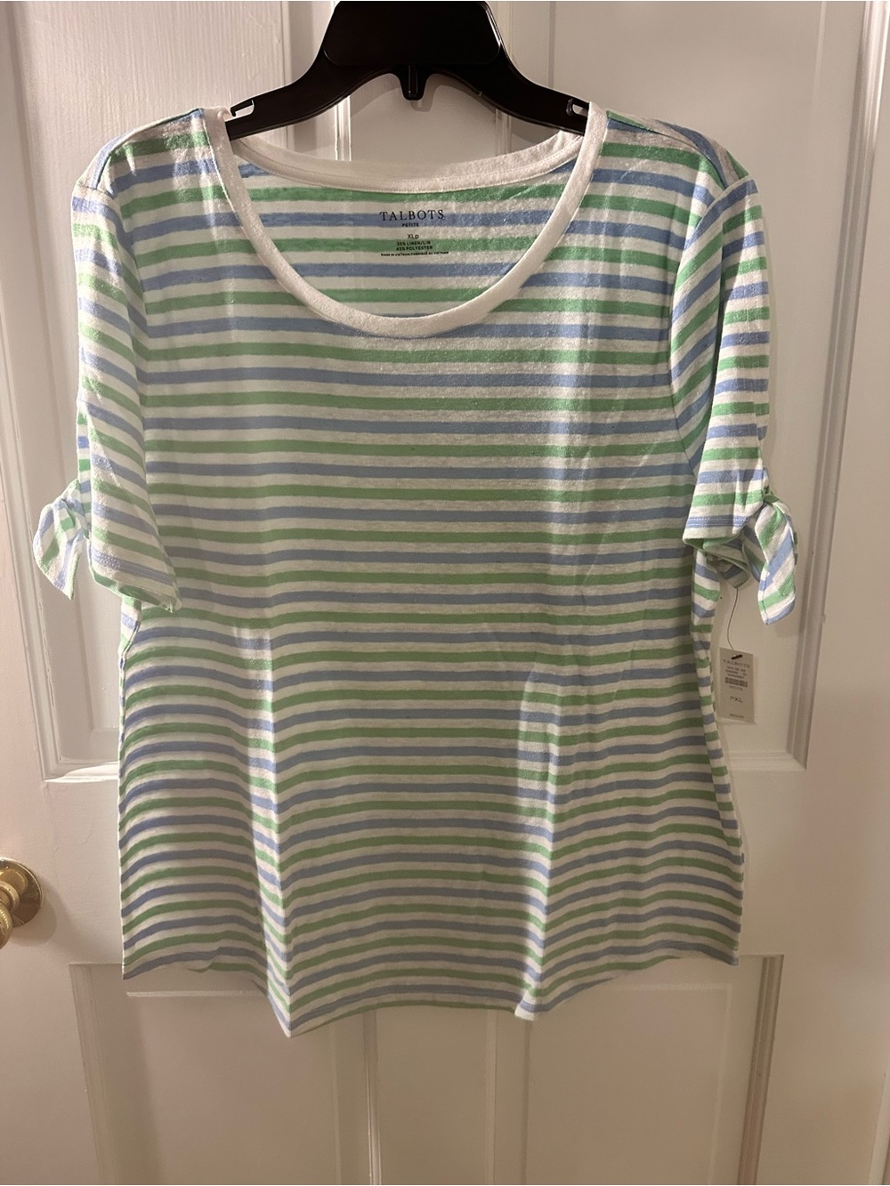 Talbots Petite Striped Knit Tee in White, Blue & Green